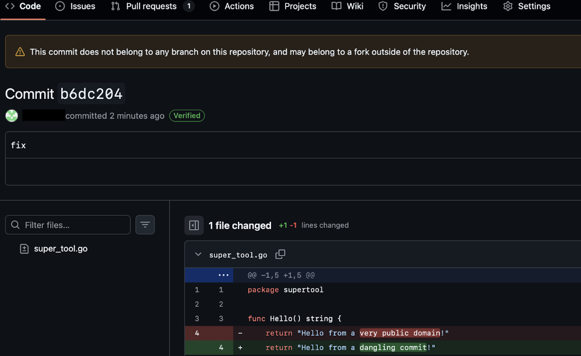 Dangling commit example