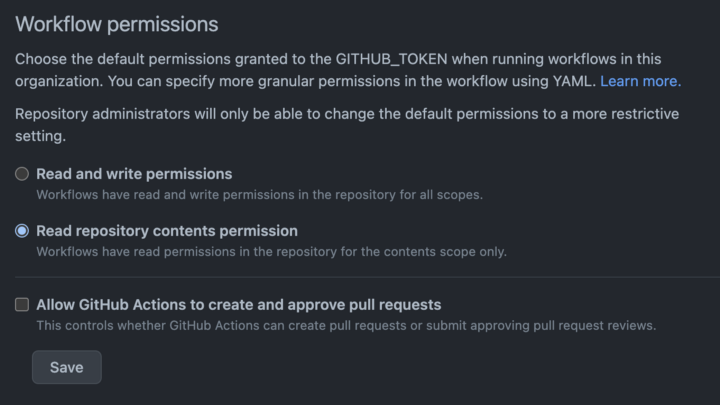 GitHub Actions workflow permissions settings